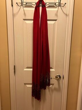 Red Fringe 80” Scarf, Drape, Sash!  Very Nice!